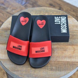 New Love Moschino  Women’s Black & Red Mesh Slides USA Size: 5 / 38